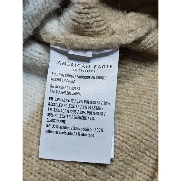 American Eagle Sweater Womens XS Tan White Striped Cropped Preppy Cozycore - Picture 4 of 7